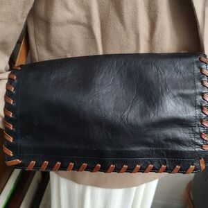 Vtg Saddle by Sabina Women’s Shoulder Bag Genuine Leather Black/Tan Western Boho